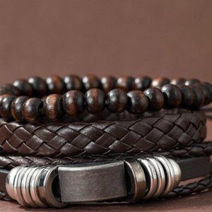 Men's Leather Stackable Bracelet, Gorgeous, adjustable NWT